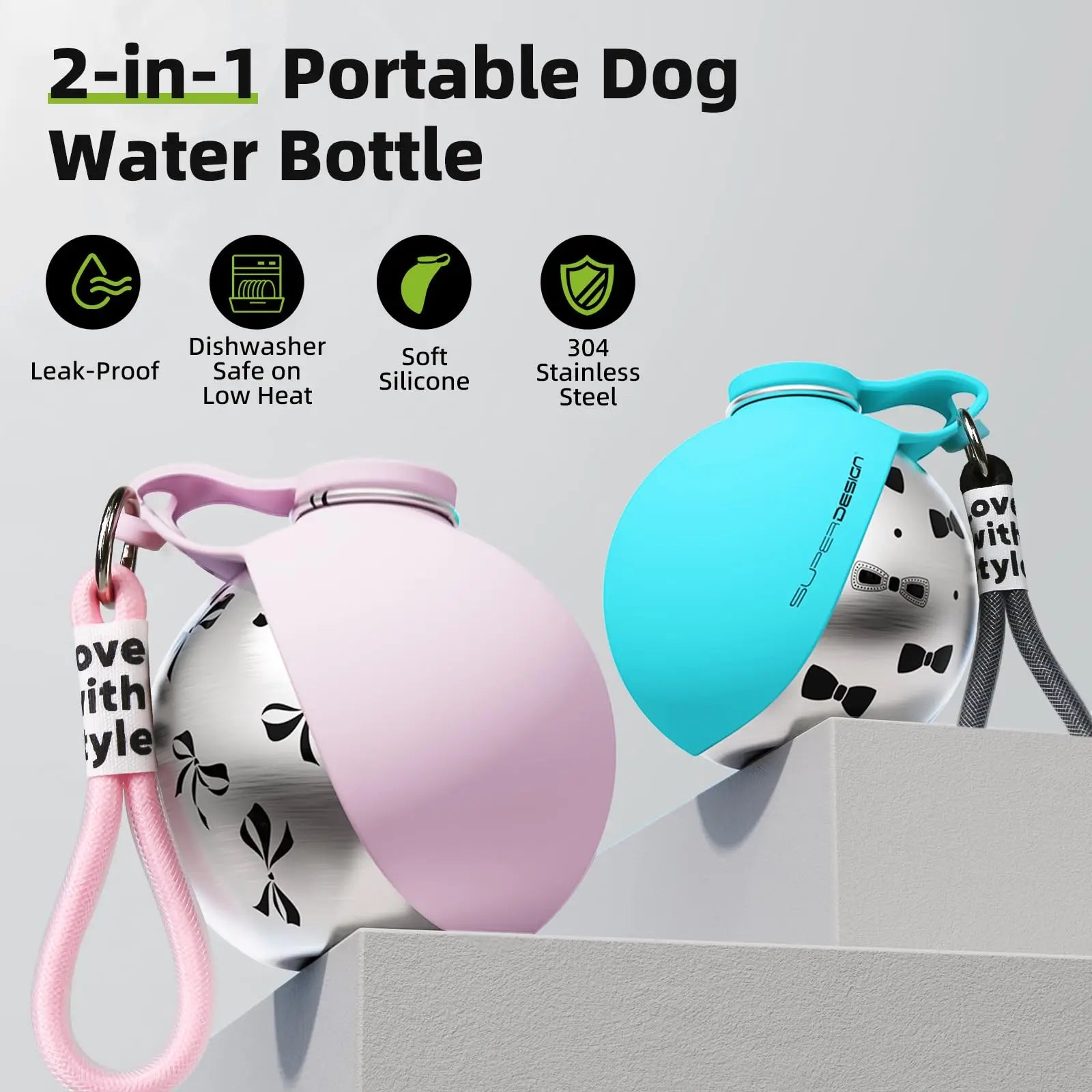 HydroPup 2-in-1 travel water bottle - product view